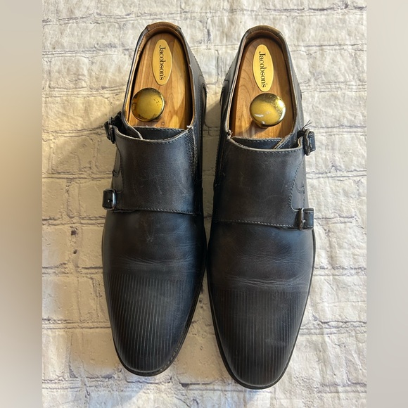 GIORGIO BRUTINI MEN’S DOUBLE MONK STRAP GREY LEATHER SLIPON SHOES SIZE 10 - Picture 2 of 11